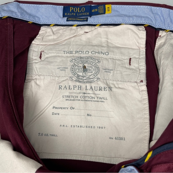 NEW Polo Ralph Lauren Burgundy Chino Pants Size 40x30 - Picture 6 of 11
